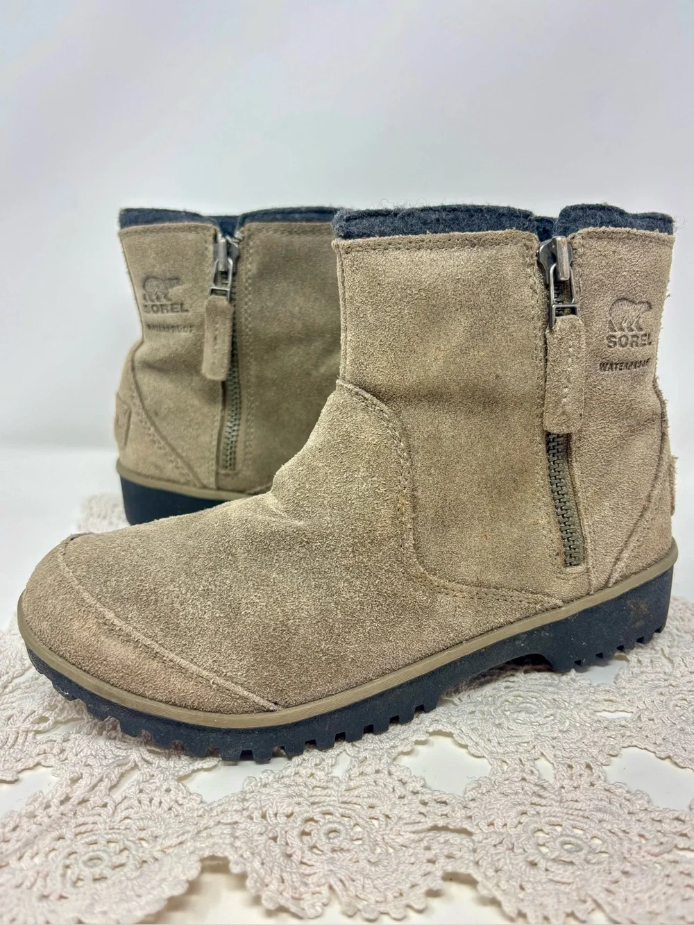 Sorel Women's Meadow Zip-Up Ankle Boots Leather Suede Waterproof Chunky Heel